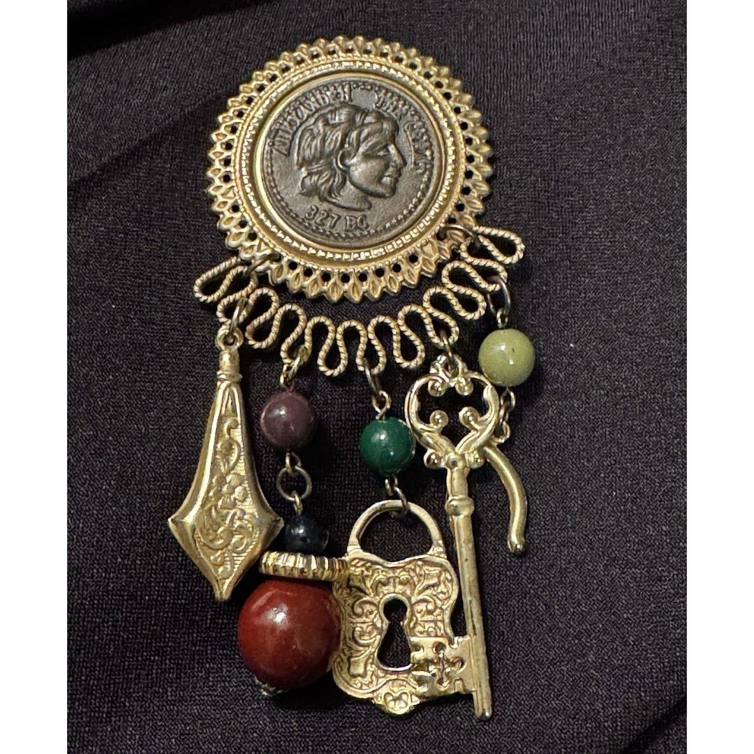 Vintage Alexander the Great Pin Brooch Victorian Style Dangle Charms ...