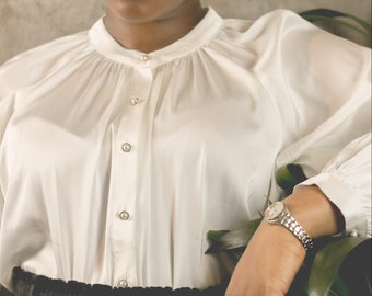 Elegant Classic Silk Satin Blouse | Long Sleeve Feminine Blouse | Vintage Style Blouse Top | Women's Blouse Satin Shirt