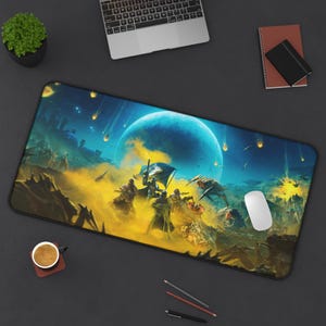 Epic Helldrivers Inspired Fantasy Battle Desk Mat | Moonlit Battlefield Mouse Pad