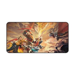 Tappetino da scrivania per giochi con scena di battaglia fantasy / Tappetino per mouse da gioco oversize, personaggi in stile anime immagine 1