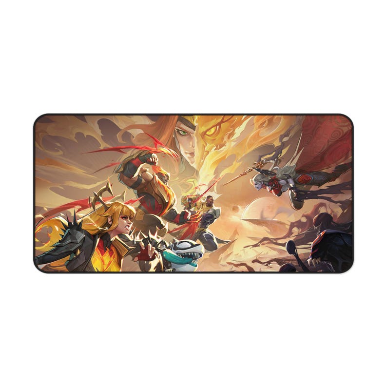 Tappetino da scrivania per giochi con scena di battaglia fantasy / Tappetino per mouse da gioco oversize, personaggi in stile anime immagine 1
