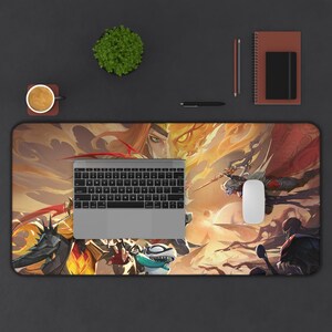 Tappetino da scrivania per giochi con scena di battaglia fantasy / Tappetino per mouse da gioco oversize, personaggi in stile anime immagine 2