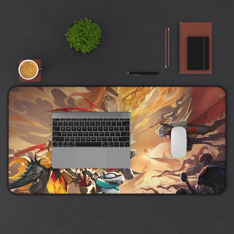 Tappetino da scrivania per giochi con scena di battaglia fantasy / Tappetino per mouse da gioco oversize, personaggi in stile anime immagine 2