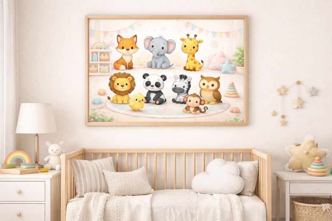 Nursery Cute Baby Animals Decor for Kids Room – Fox Elephant Giraffe ...