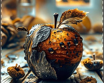 Poster rustico autunnale con mele in raso / Natura morta autunnale da parete