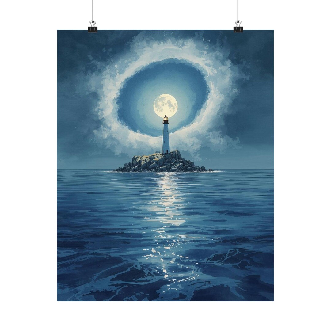 Moonlit Lighthouse Poster: Nautical Coastal Art Print 16x20 - Etsy