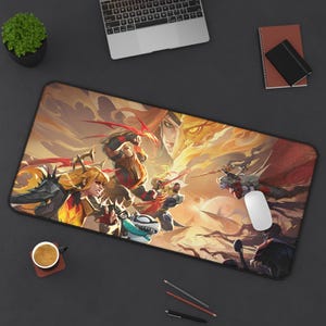 Tappetino da scrivania per giochi con scena di battaglia fantasy / Tappetino per mouse da gioco oversize, personaggi in stile anime immagine 3
