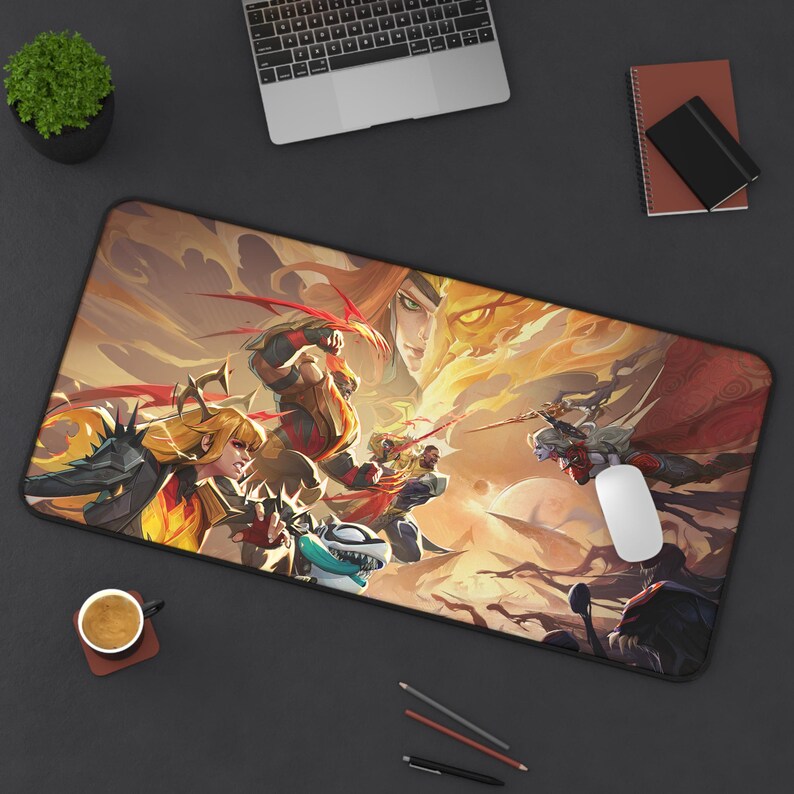 Tappetino da scrivania per giochi con scena di battaglia fantasy / Tappetino per mouse da gioco oversize, personaggi in stile anime immagine 3