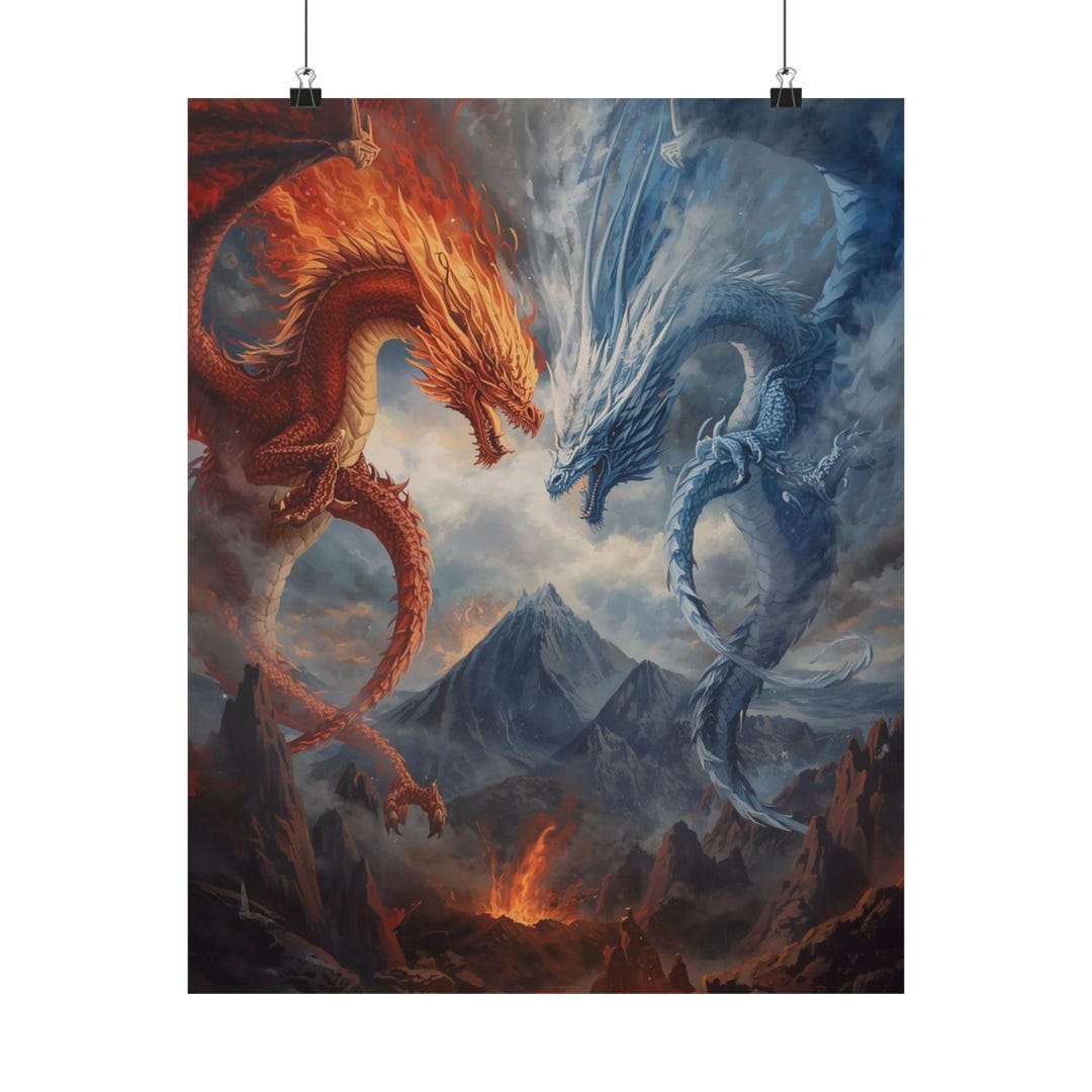 Fire and Ice Dragon Art Print: Fantasy Home Decor 16x20 - Etsy