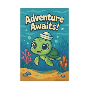 Whimsical Turtle Canvas Print: Nautical Kids Room Decor
