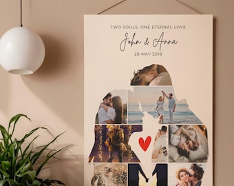 Collage de photos de couples | Poster en toile modifiable | Cadeau romantique de Saint-Valentin pour les couples | Impression mariage et anniversaire | Modèle photo personnalisé