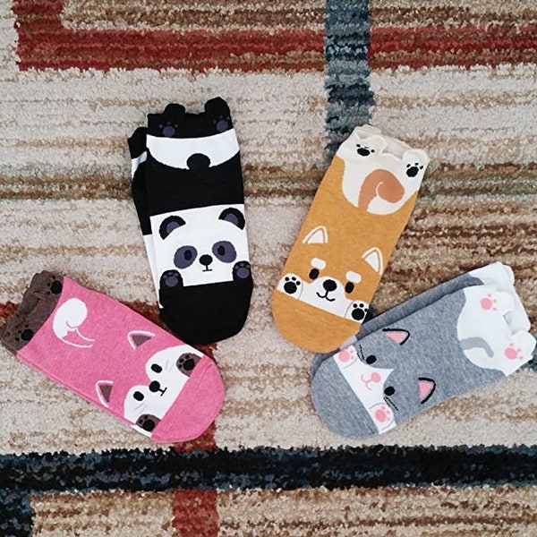 4 Pairs Women's Fashion Animal Design Cat Socks | Funny Socks gift