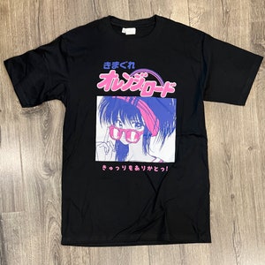 Japan oranje meisje cartoon grafisch T-shirt, Japans T-shirt voor mannen en vrouwen