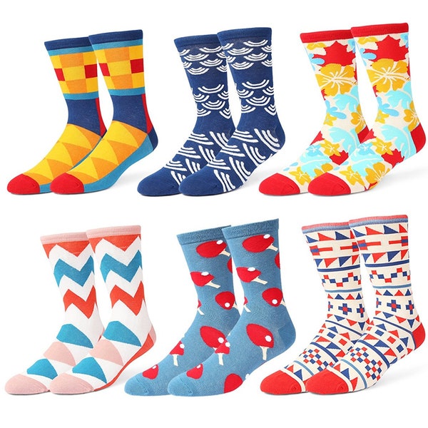 6 Pairs Colorful Patterned Funny Novelty Crazy Crew Socks Packs | Socks gift | Casual socks