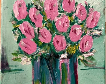 Tulip Oil Painting Original Blooming Tulip Flower Artwork Impasto Tulip ...