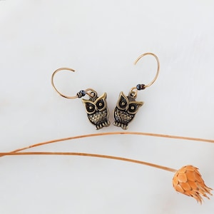 Owl Charm Earrings: Antique Bronze Bird Dangles, Hypoallergenic