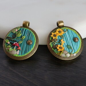 Hobbit Door Pendant Necklace: Fantasy Book Lover Jewelry - Polymer Clay Cottage Door, Tolkien Fan Gift image 3