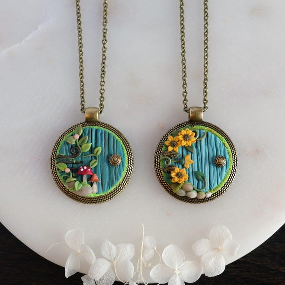 Hobbit Door Pendant Necklace: Fantasy Book Lover Jewelry - Polymer Clay Cottage Door, Tolkien Fan Gift