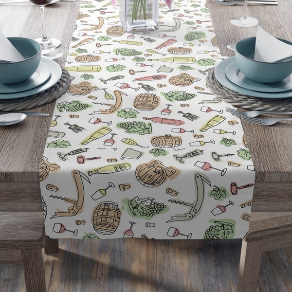 Wine Table Runner for Dinner Party, Wine Icons, Wine Nerd, Wine Lover Gift, Winemaker, Sommelier