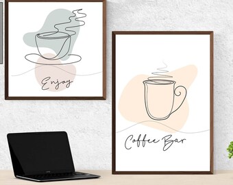 Boho Coffee Cup Line Art Print Set: Minimalist Tea Cups (Digital Download)