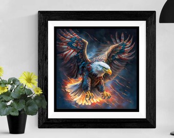 Bald Eagle Digital Download with Wings Spread and Flag Colors