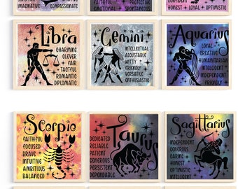 12pc Horoscope Print Set | Zodiac Printable Gifts | Astrology Digital Download | Zodiac Sign Decor