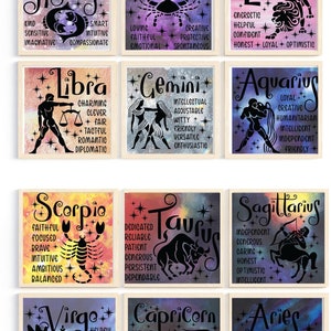 12pc Horoscope Print Set | Zodiac Printable Gifts | Astrology Digital Download | Zodiac Sign Decor