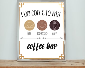 Coffee Bar Sign: Latte, Espresso, Cafe Art Print (Digital Download)