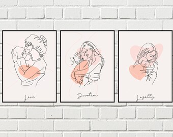 Mother and Child Line Art Prints: Boho Gallery Wall Set (Digital Download)