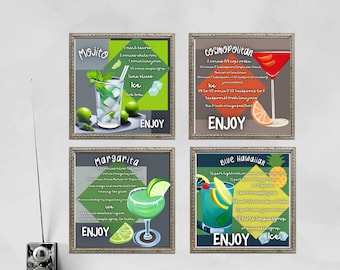 Stylish and Artistic: 4 Modern Cocktail Recipes with AI Art Piece printable, digital download