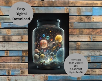Planets in a Jar Print: Solar System Art, Astronomy Gift (Digital Download)
