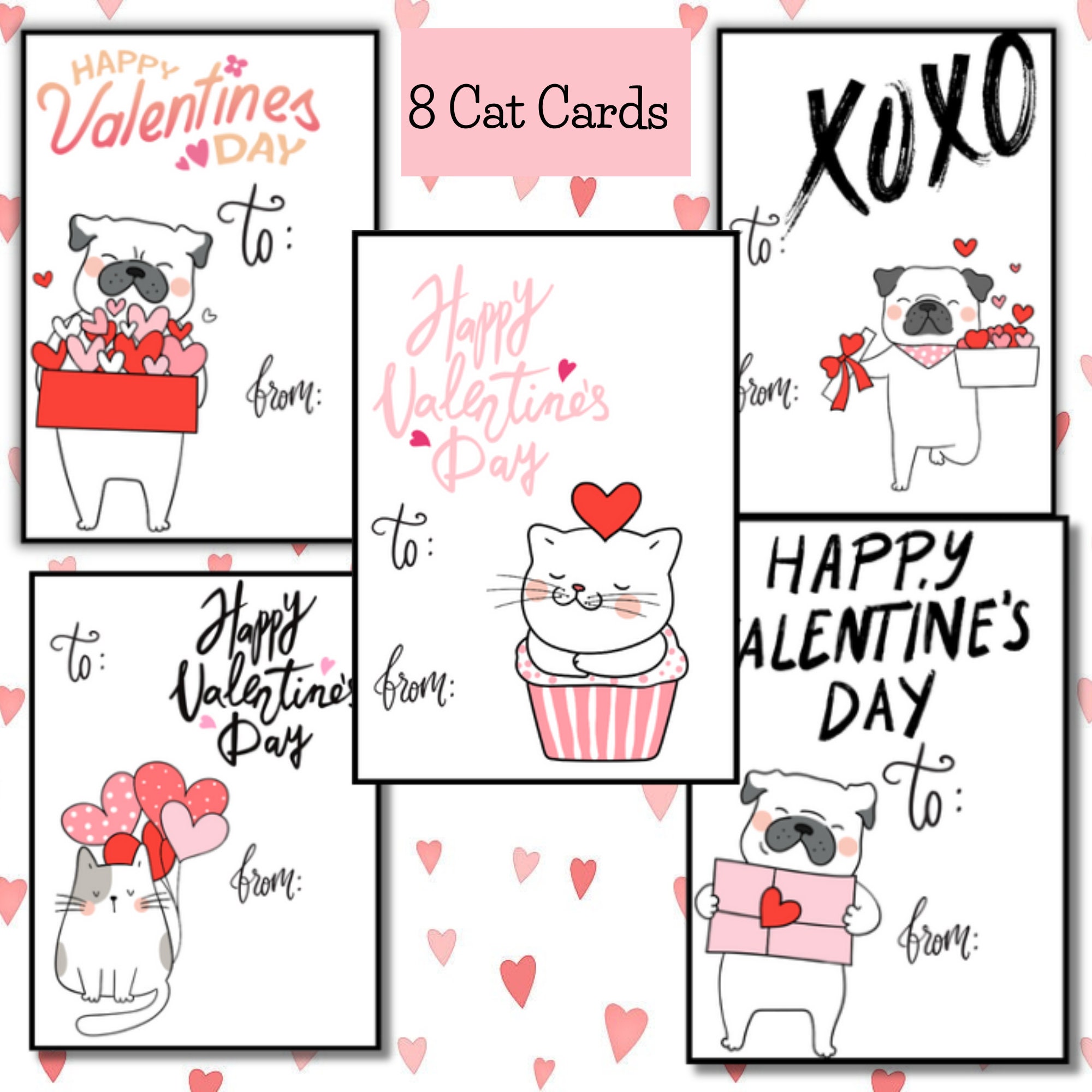Printable Cute Dog and Cat Valentine's Day Cards, Classroom Valentine's ...