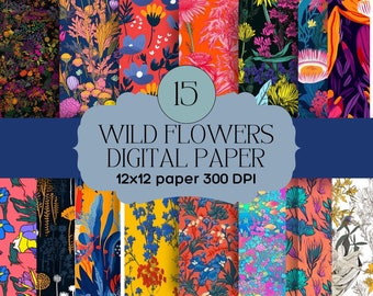 Seamless Wildflower Digital Paper - Colorful Watercolor Florals