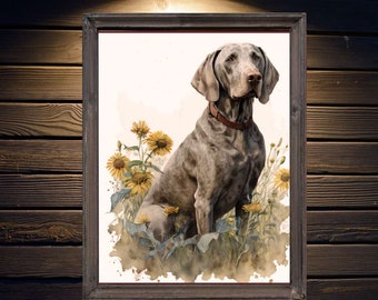 Weimaraner Hund Sonnenblume: Kunstdruck (Digital Download)