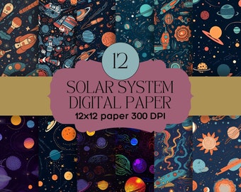 Space, Solar system, kids digital wallpaper, 300 DPI, 12x12 Commercial use