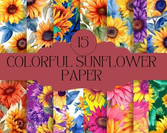 Sunflower Watercolor Digital Paper: Seamless Risograph Design (PNG & JPG)