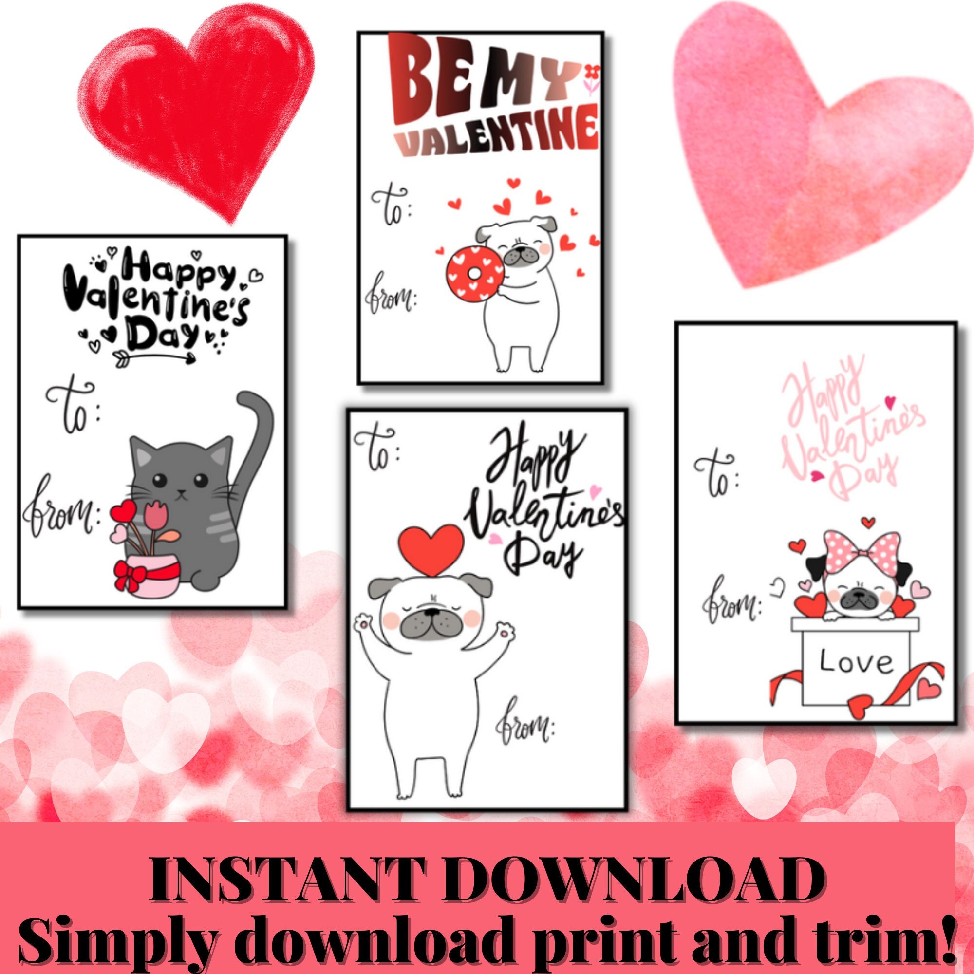 Printable Cute Dog and Cat Valentine's Day Cards, Classroom Valentine's ...