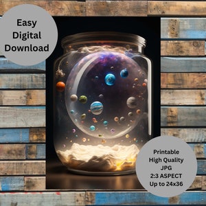 Sonnensystem im Glas, digitaler Download, AI ART, Planeten im Glas
