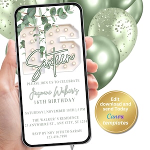 Digital 16th Birthday Party Invitation, Birthday Teen Girl, Phone Text Message, Digital Invite, Editable Template, Instant Download