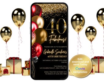 Digital 40th Birthday Party Invitation – Elegant Editable Template for Women – Instant Download