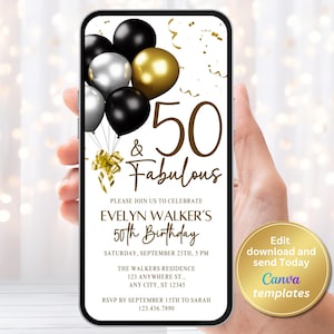 Digital 50th Birthday Party Invitation - 50 & Fabulous - Any Age - Editable Template - Instant Download - Birthday Invitation