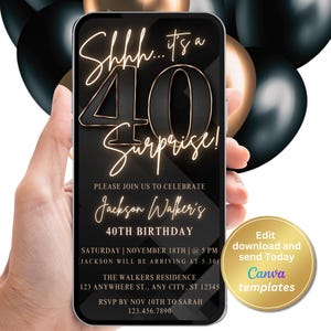 Digital Surprise 40th Birthday Invitation for Him - Phone Invite for Men - Modern Style - Digital Invite for Men - Digital Download