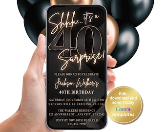 Digital Surprise 40th Birthday Invitation for Him - Phone Invite for Men - Modern Style - Digital Invite for Men - Digital Download