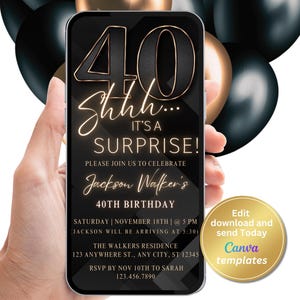 Digital Surprise 40th Birthday Invitation for Him - Phone Invite for Men - Modern Style - Digital Invite for Men - Digital Download