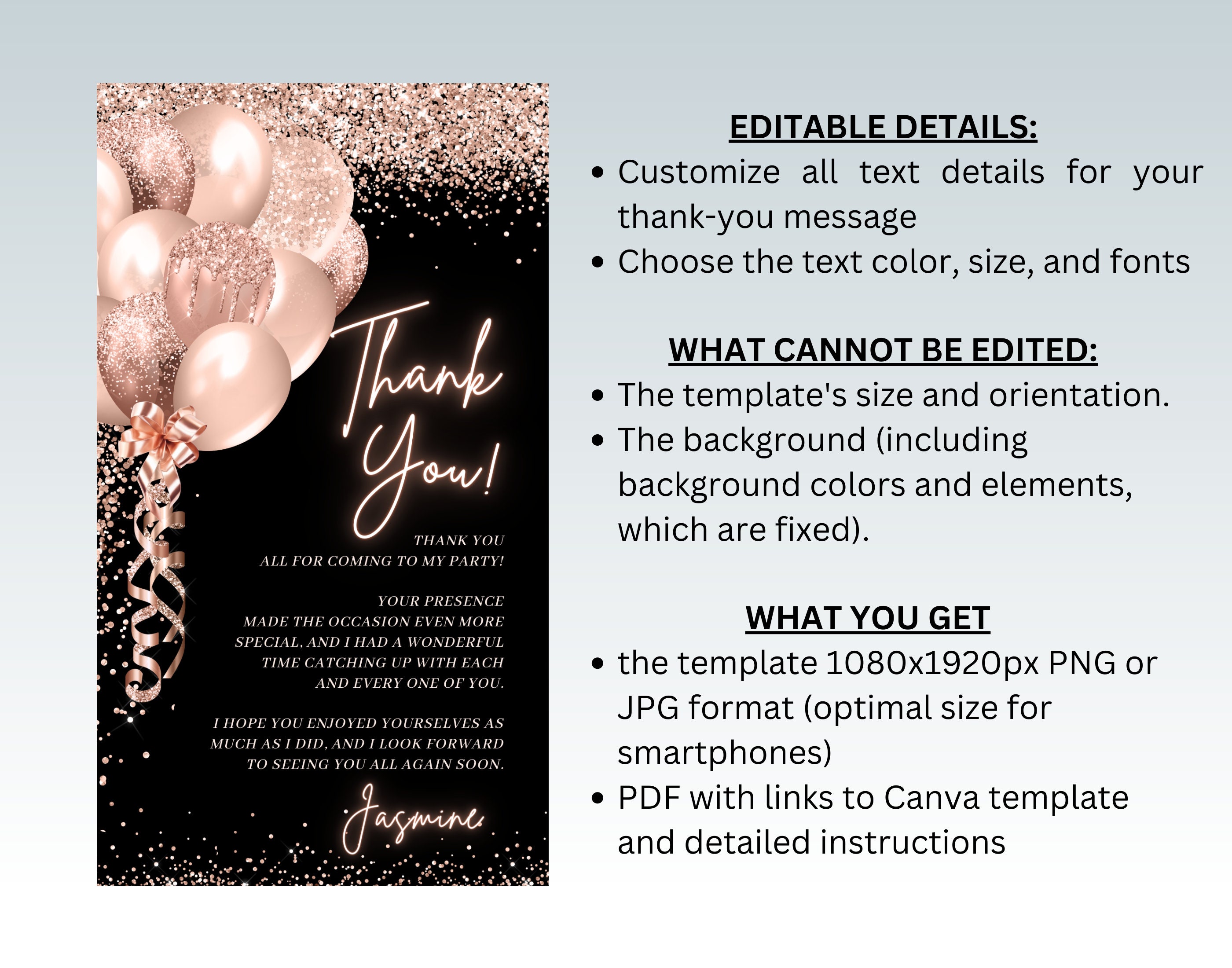 Rose Gold Thank You Message, Editable Canva Template, Digital Download ...