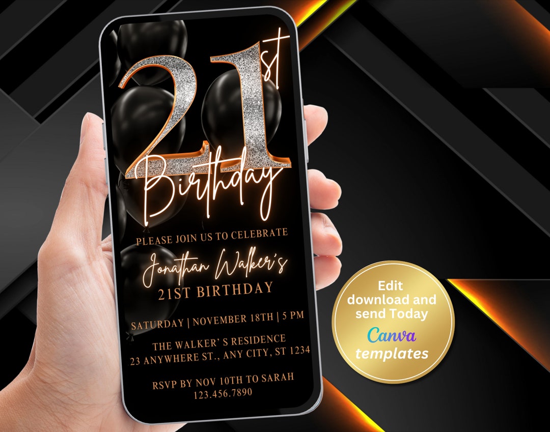 Digital 21st Birthday Invitation Template, Twenty First, Phone Text ...
