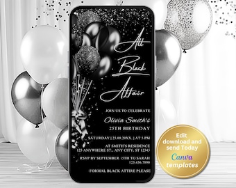 Editable All Black Affair Invitation, All Black Party, Formal Attire Invite, Digital Download