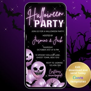 Customizable Kids Halloween Party Invitation - Digital Editable Canva Template - Instant Download Halloween Evite - Spooky & Fun Design