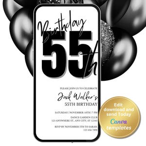 Minimalist 55th Birthday Invitation for Men and Women - Editable Digital Evite, Instant Download