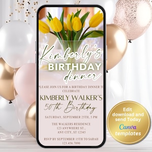 Digital Birthday Dinner Invitation, Dinner Party, Digital Birthday Party Invite, Editable Template, Text Evite, Dinner Party, Dinner Invite